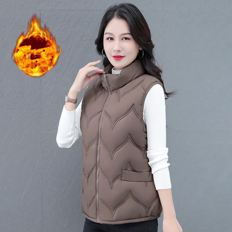 

Женский осенне-зимний новый стильный наряд для мамы, модное универсальное пальто без рукавов, повседневное свободное пальто с воротником-стойкой, толстый теплый жилет