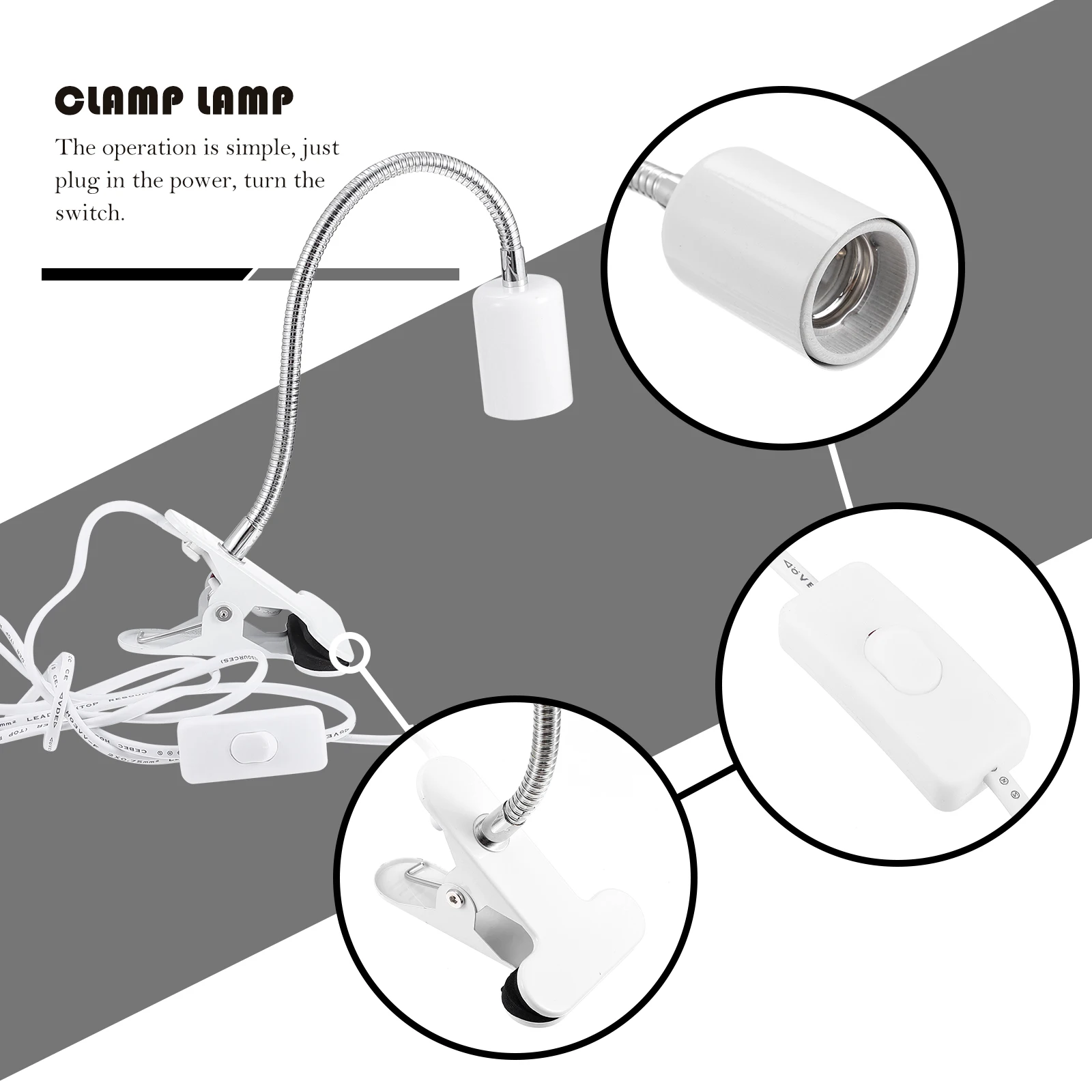 

1pc Led Clamp Adjustable Plug-In Bedside Night Lamp Bright Simple Design Study Room Clip Light Bedside Led Lamp Clamp Light