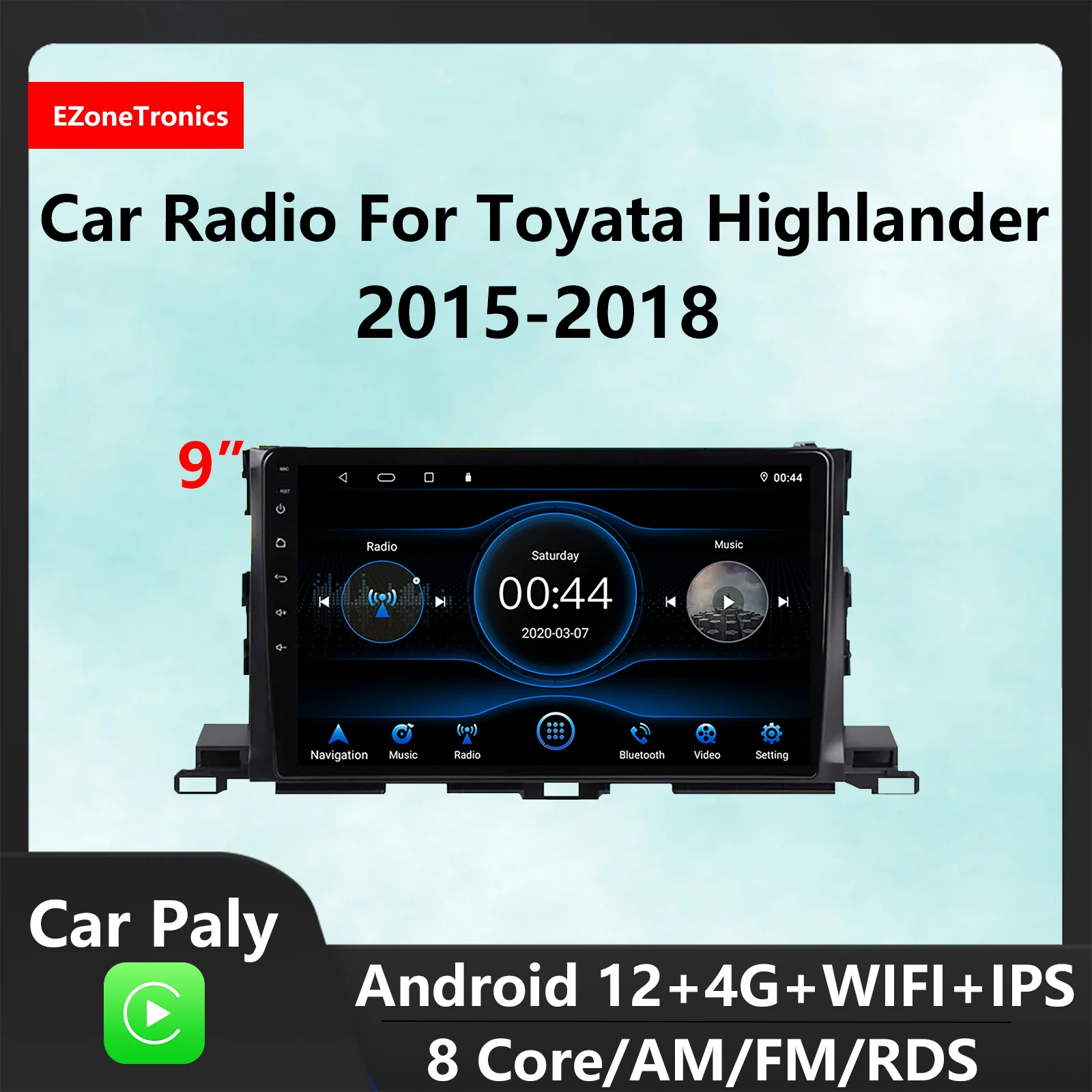 

EzoneTronics CarPlay Android Auto CarRadio for Toyata Highlander 2015-2018 Navigation Bluetooth Player Car Entertainment System