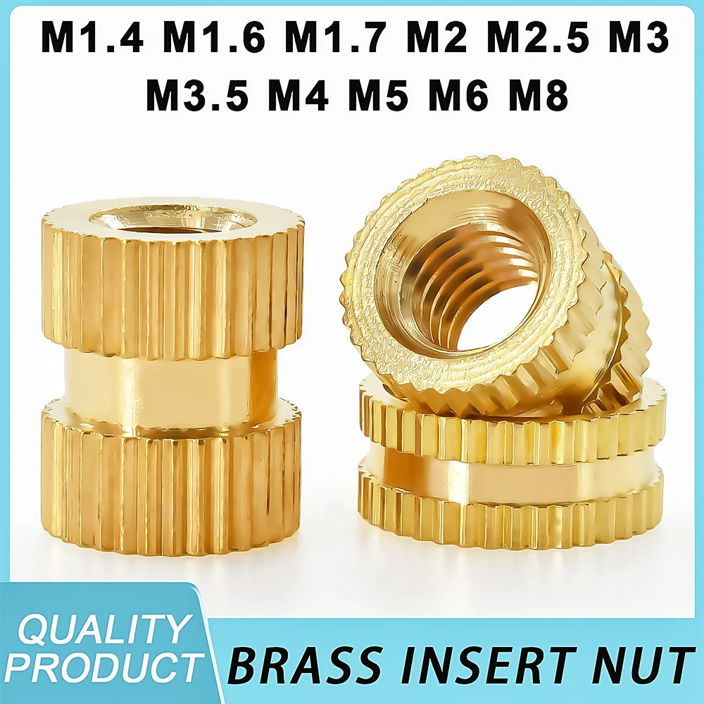 50-200pcs Brass Heat Insert Nut  M1.6 M1.7 M2 M2.5 M3 M4 M5 M6 Female Thread Knurled Embedment Injection Nuts for 3D Printing