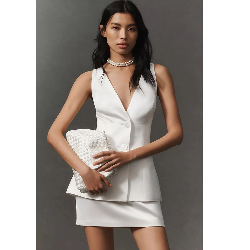 

Tesco 2 Piece Women's Suit Set for Party V-Neck Sleeveless Single Breasted Vest with Skirt Sexy Night Club Outfit for Women