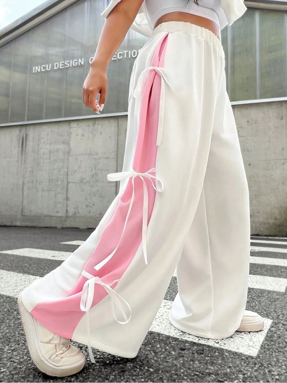 

2025 new style high-waisted side-tie bowknot wide-leg pants, cute style women's design, loose and casual pants