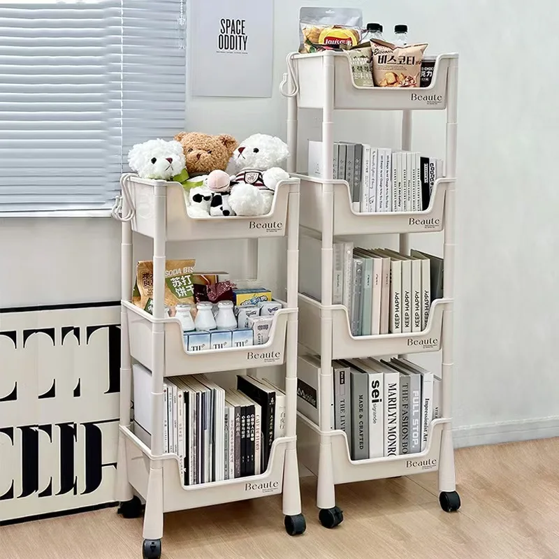 3-Tier Plastic Rolling Utility Cart with Lockable Wheels Multifunction Kitchen Storage Organizer Mobile Shelving Unit Utility