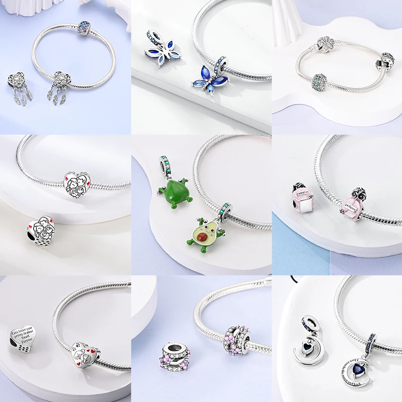 925 Sterling Silber Charm-Perlen Schmetterling Kleeblatt Glücksbringer Katze Böser Blick Delfin Reise-Charms für DIY Armband Halskette Damengeschenk – Detail 10
