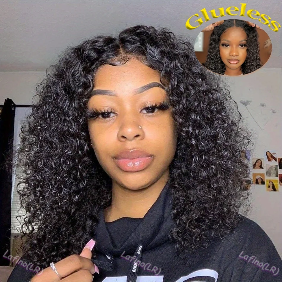 12A Pre Cut Pre Plucked Glueless Wig Human Hair Wet And Wavy Short Bob Curly Wigs 4x4 5x5 HD Lace Closure Black Frontal Wig Hair