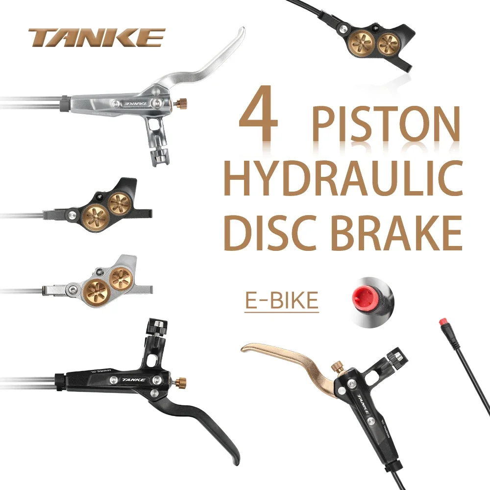

TANKE E-Bike MTB 4 Piston Hydraulic Disc Brake Set 160mm Rotors Oil Pressure Front Rear Ultralight Brake Clamp Mountain Bicycle