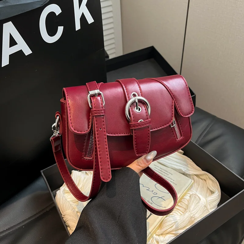 

Black Messenger Bag For Women Saddle Design Moto Bag Zipper Handbag Solid Color Pu Leather Shoulder Bag Beige Red Small Satchel