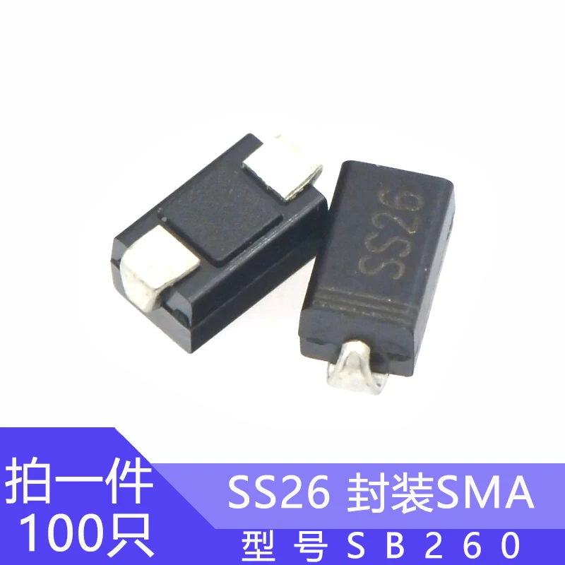 100pcs Ss26 Smd Diode 2a/60v Schottky Diodes Sma Package Type A Do-214ac Model Sb260