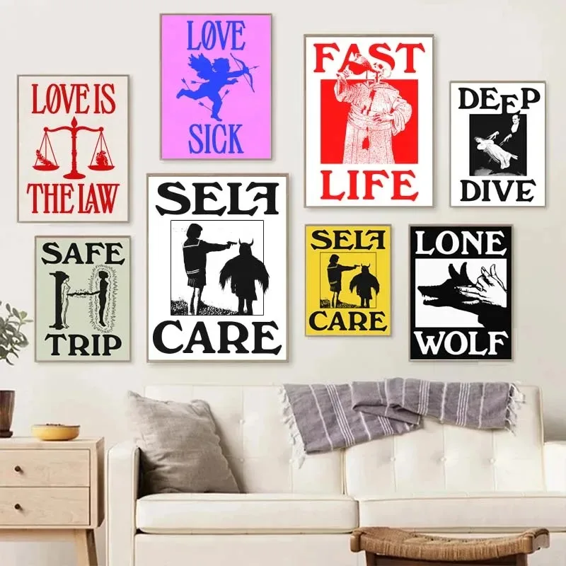Vintage Quotes Love Is The Law Classic Posters Print Self Care Deep Dive Fast Life Wall Art Canvas Painting for Home Decor