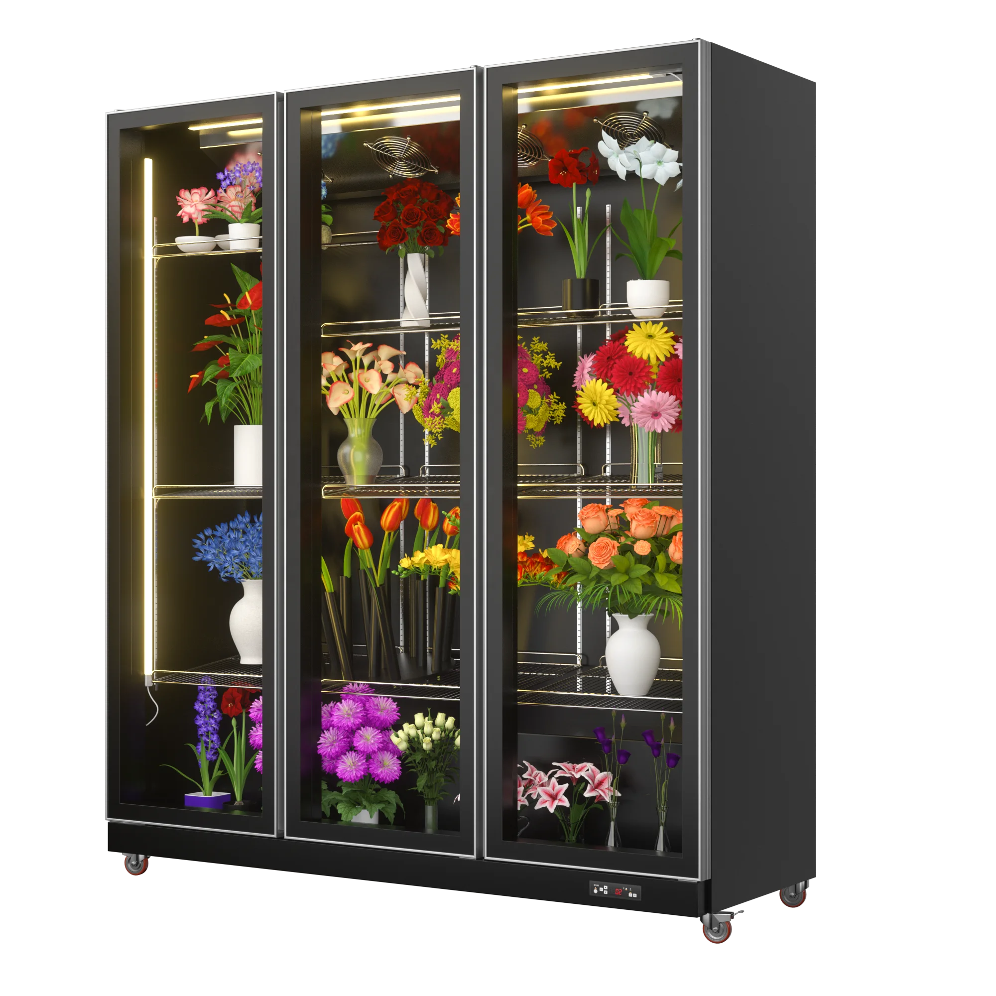 1 2 3 4 Glass Door Upright Vertical Cooler Flower Display Chiller Refrigerator Showcase