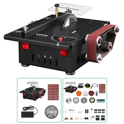 150W Mini Table Saw Belt Sander Kit 4500rpm Bench Circular Saw 7 Speed 30mm Depth DIY Engraving Sanding Grinding Cutting Machine