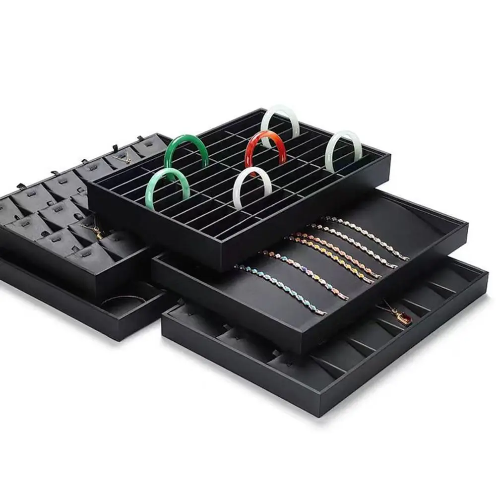

Stackable Jewelry Display Tray Multi Compartments Black Bracelets Storage Organizer Removable Dividers Flat Bottom
