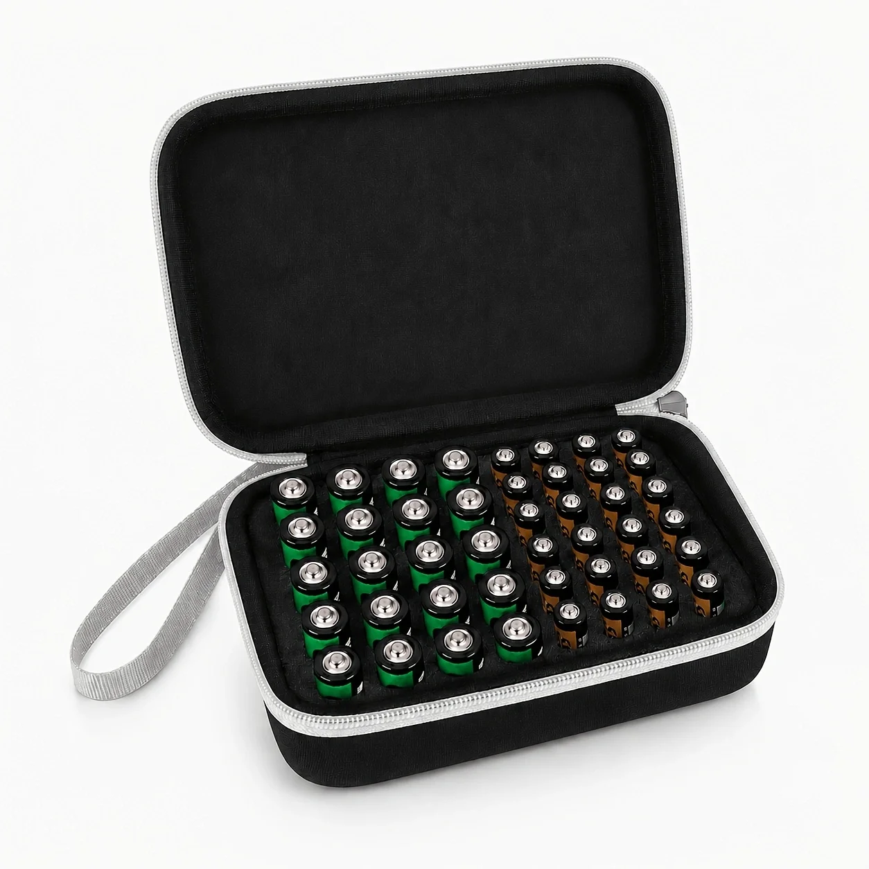 Battery Organizer Case for 44 AA AAA Batteries, Portable Felt Battery Storage Box with Carry Handle for Home Travel Camping
