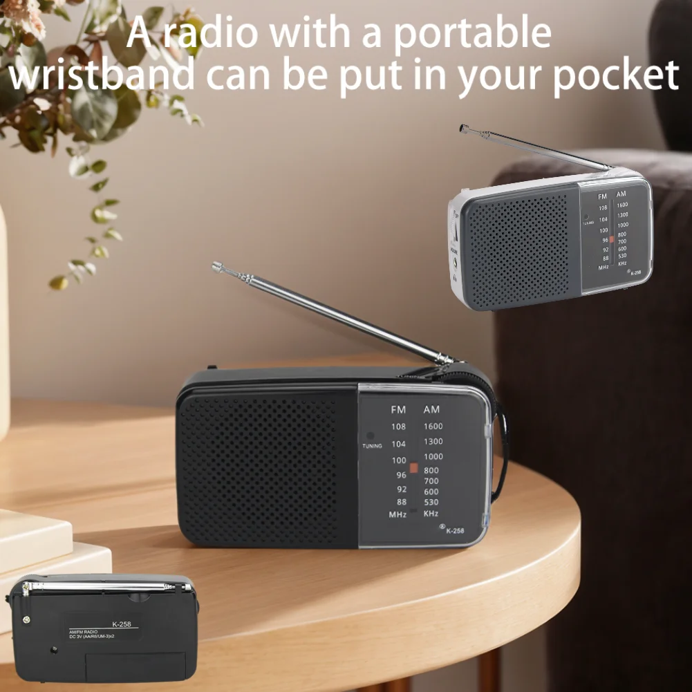 راديو ترانزستور صغير مع مكبر صوت يعمل بالبطارية وراديو AM/FM مع حزام هوائي تليسكوبي راديو طوارئ خارجي محمول