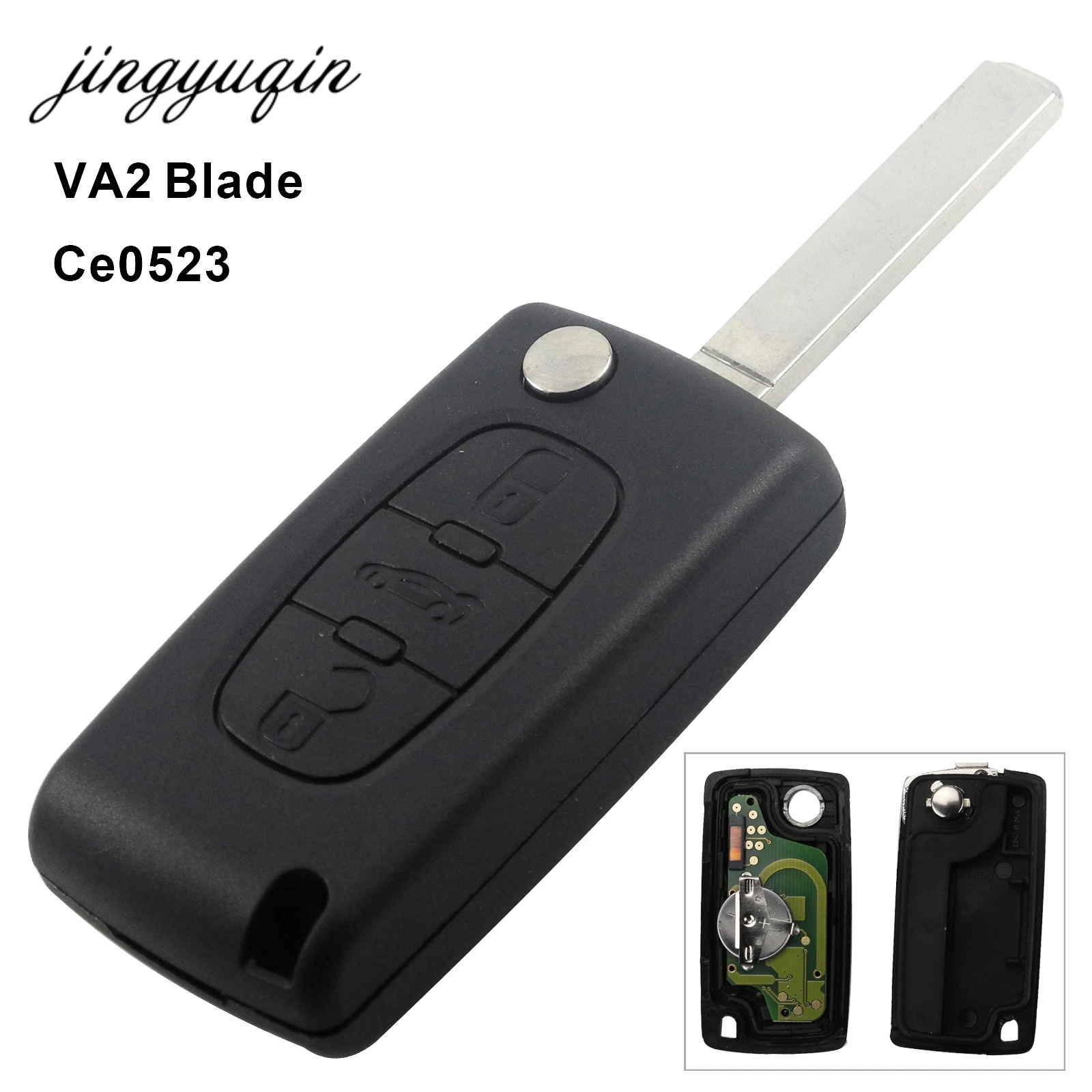 

jingyuqin VA2 Car Key ASK 433 mhz ID46 - PCF7941 For Peugeot 207 407 306 Partner ect 3 Button Flip Remote Fob CE0523