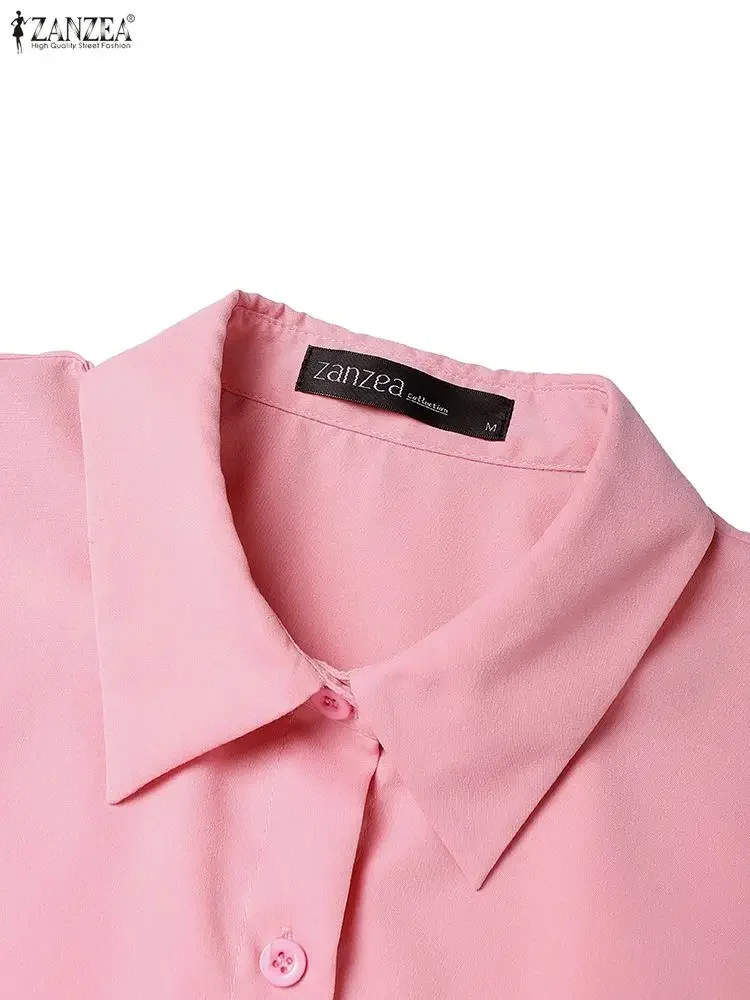 Mode Schlitz Saum Frauen Lange Kleider Casual Drehen-unten Kragen Langarm Tasten Einfarbig Shirtdress ZANZEA Frau Kleidung 3XL