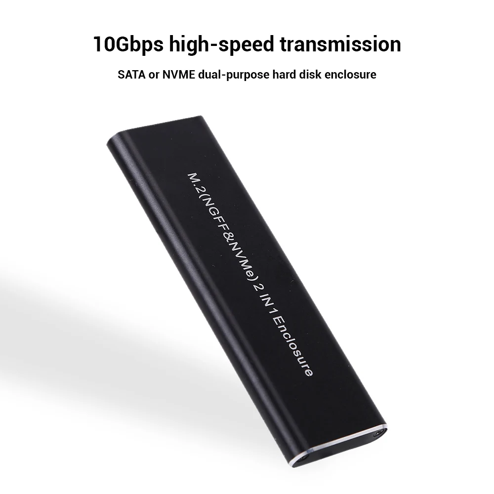 KingSpec M2 NVMe SATA SSD Case 10Gbps HDD Box M.2 NVME NGFF SSD to USB 3.1 Enclosure Dual Protocol Type-A to Type-C for M.2 SSD