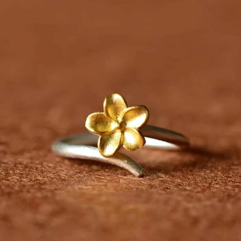 

925 Sterling Silver Flowers gold Open Rings For Women Hypoallergenic Fashion Girl Sterling-silver-jewelry