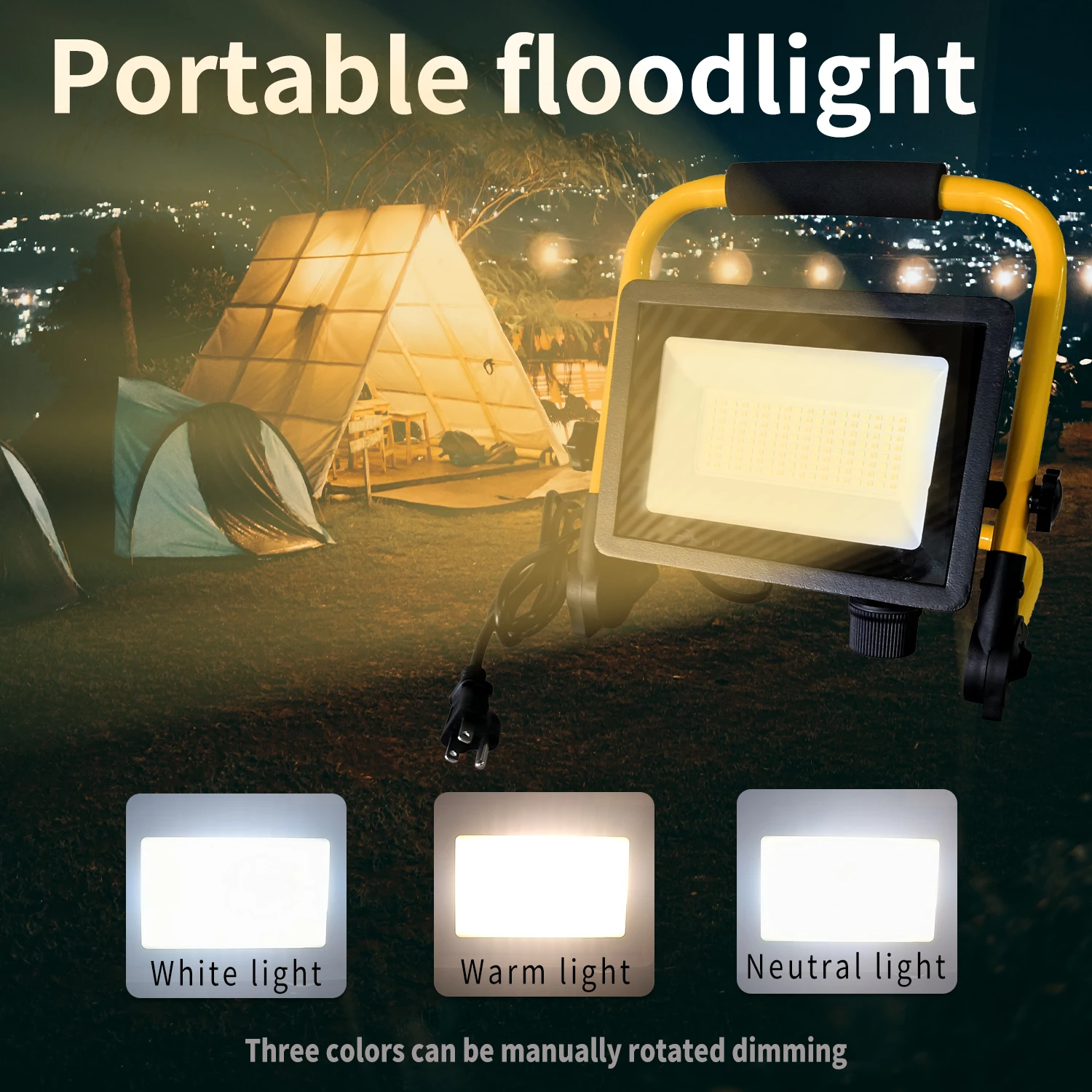 LED Work Light with Stand,50W Waterproof Flood Light, Brightness Switch Adjustable,Super Bright Portable Job Site Worklight