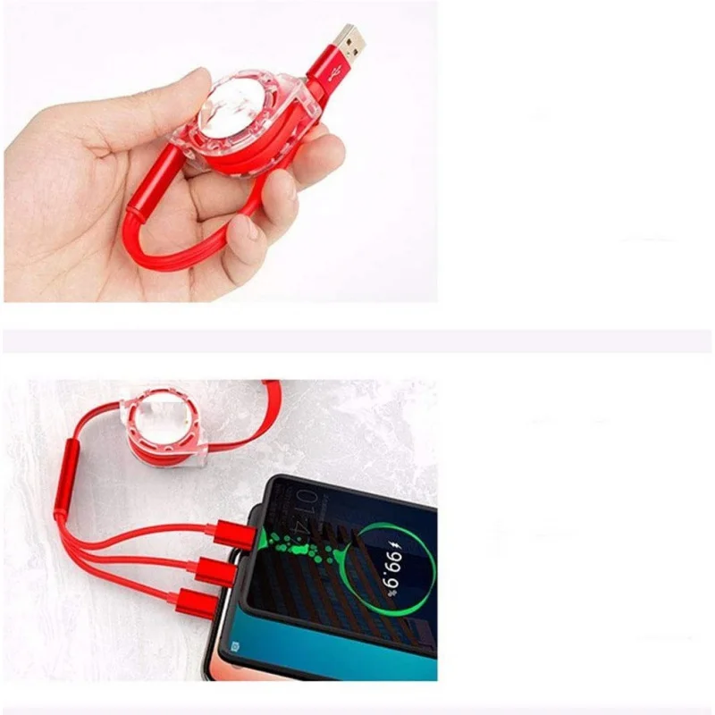 3 in 1 3A Retractable Fast Charging Cable for Android/Universal Micro Type-C/Data 3 in 1