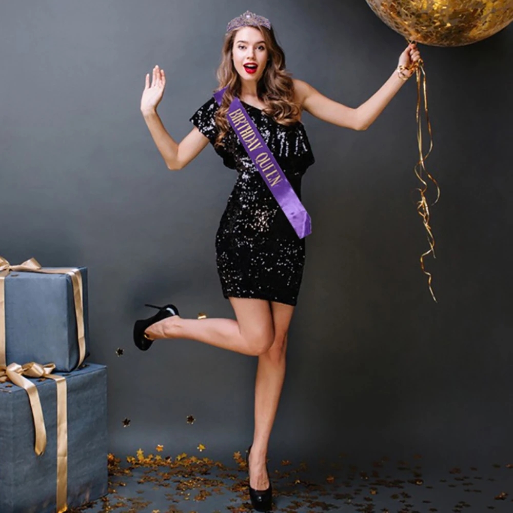 Lila Geburtstagskönigin-Kristall-Tiara, Krone und Satin-Schärpe, Geschenke für Frauen, Happy 30, 40, 50, 60, 70, Geburtstagsparty-Dekorationszubehör – Detail 6