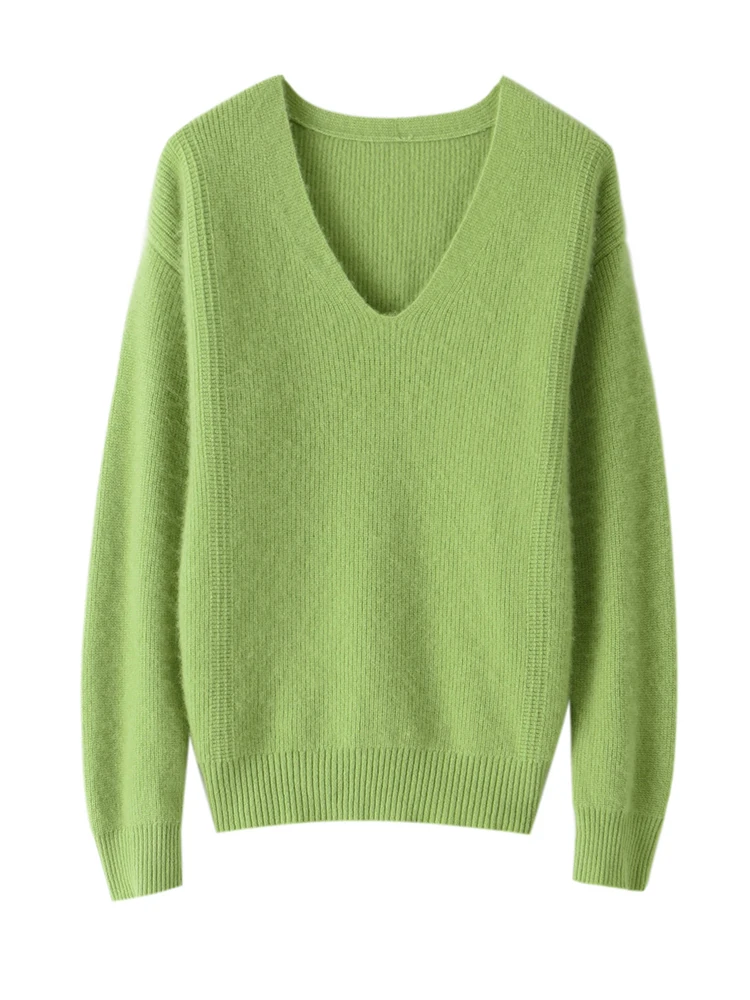 

Autumn Winter Women's New 100% Pure Wool Knitted Pullover Swearter Thick Warm V-neck Soild Basic Knit Cashmere Swearter Comforta