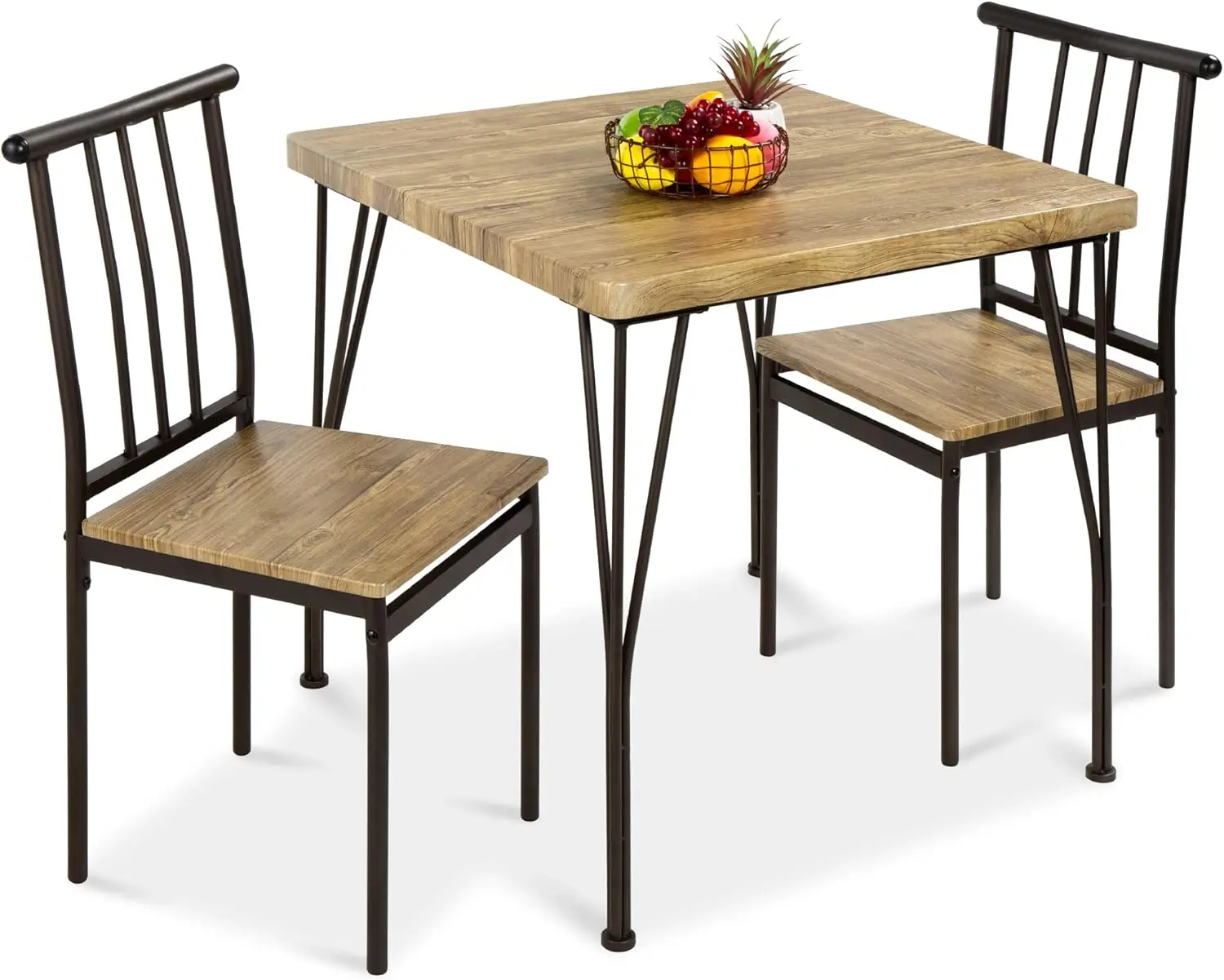 Choice Products 3-Piece Set Modern Table Set, Metal and Wood Square  Table for Kitchen,  Room, Dinette