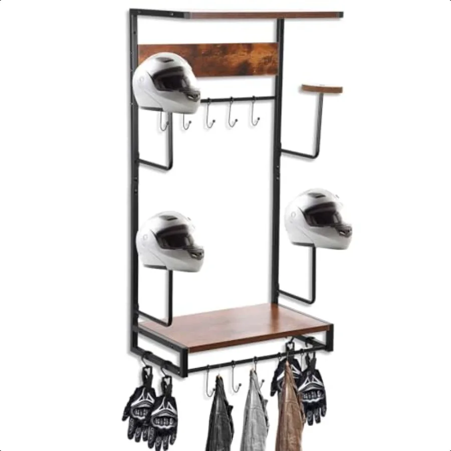 

Motorcycle Helmet Rack Retro Wall Door Mount Motorcycle Helmet and Coat Rack with Hooks Exhibition Type Helmet Hanger Holder fo