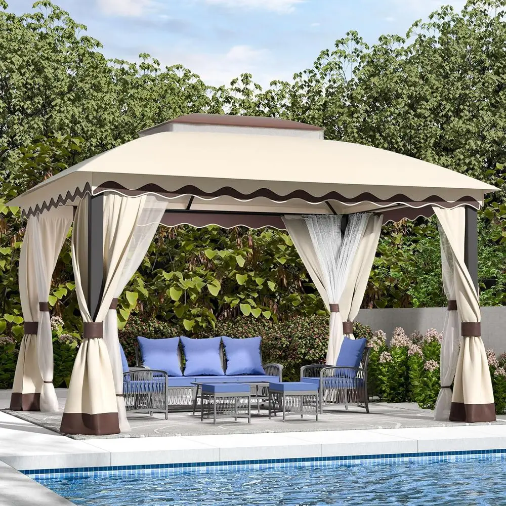 

Outdoor Patio Gazebo 10×13 Heavy Duty Gazebos with Mosquito Netting & Double Roo Metal Steel e Gazebo Tent Shelter or Patio Lawn
