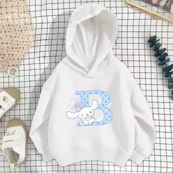 Sweats à capuche Sanurgente Cinnamoroll Anime Cartoon pour enfants, pull Kawaii, vêtements décontractés pour filles, lettre A B C D PVD, garçons et enfants