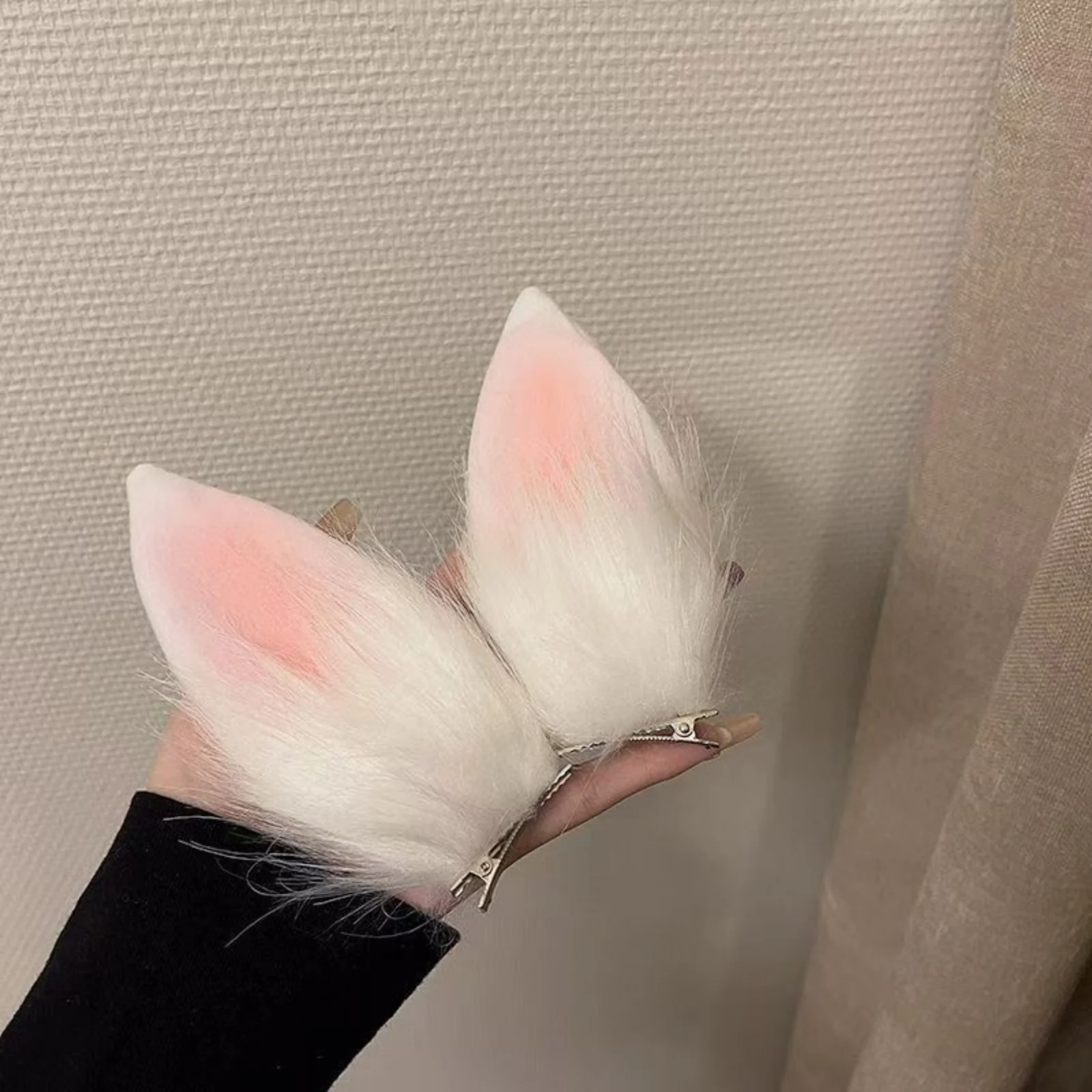 1 x handgefertigte Haarspangen für Frauen, niedliche Katzen- und Fuchs-Plüsch-Ohrspangen, lustige Festival-Haar-Accessoires – Detail 3