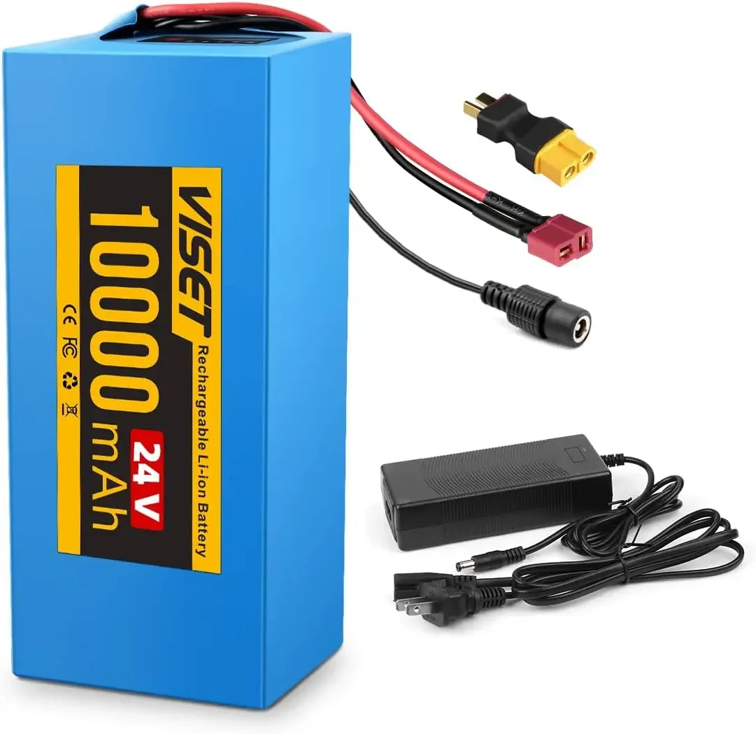 24V 10000mAh Ebike Battery, 24 Volt Electric Bike Lithium Battery with 29.4V 2A Charger and 15A BMS for 100W-500W