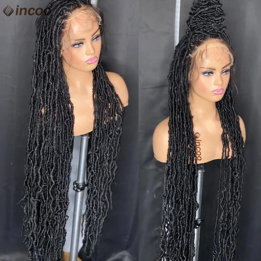 Incoo Super Long 40'' Synthetic Dreadlocks Braids Full Lace Box Braided Wigs For Afro Black Women Knotless Twist Braiding Wigs