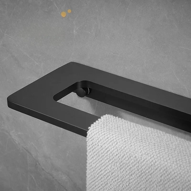 

Black Space Aluminum Bathroom Towel Holder - Ring, Rack & Rod, Hand Towel Hanger, Rustproof Wall Organizer