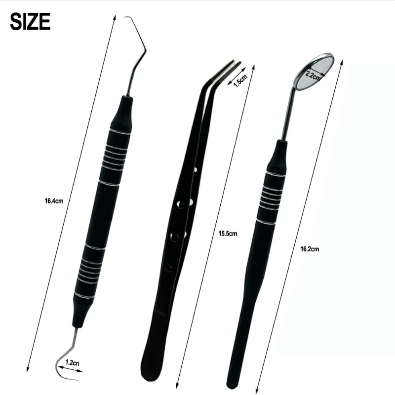 3Pcs/set Dental Mirror kit Mouth Mirror Probe Hook Pick Tweezer Stainless Steel Dental Instruments Dentist Teeth cleaning