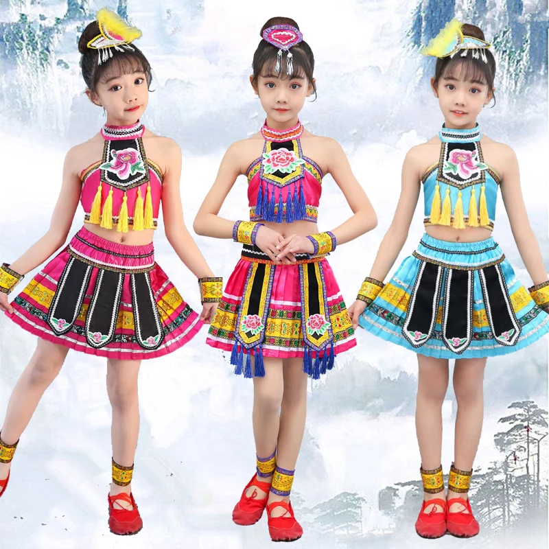 Dai Dance Costume Girls Stage Performance Clothes Kids Folk Dance Performance Costume Yangko Dance Costume tradizionale cinese