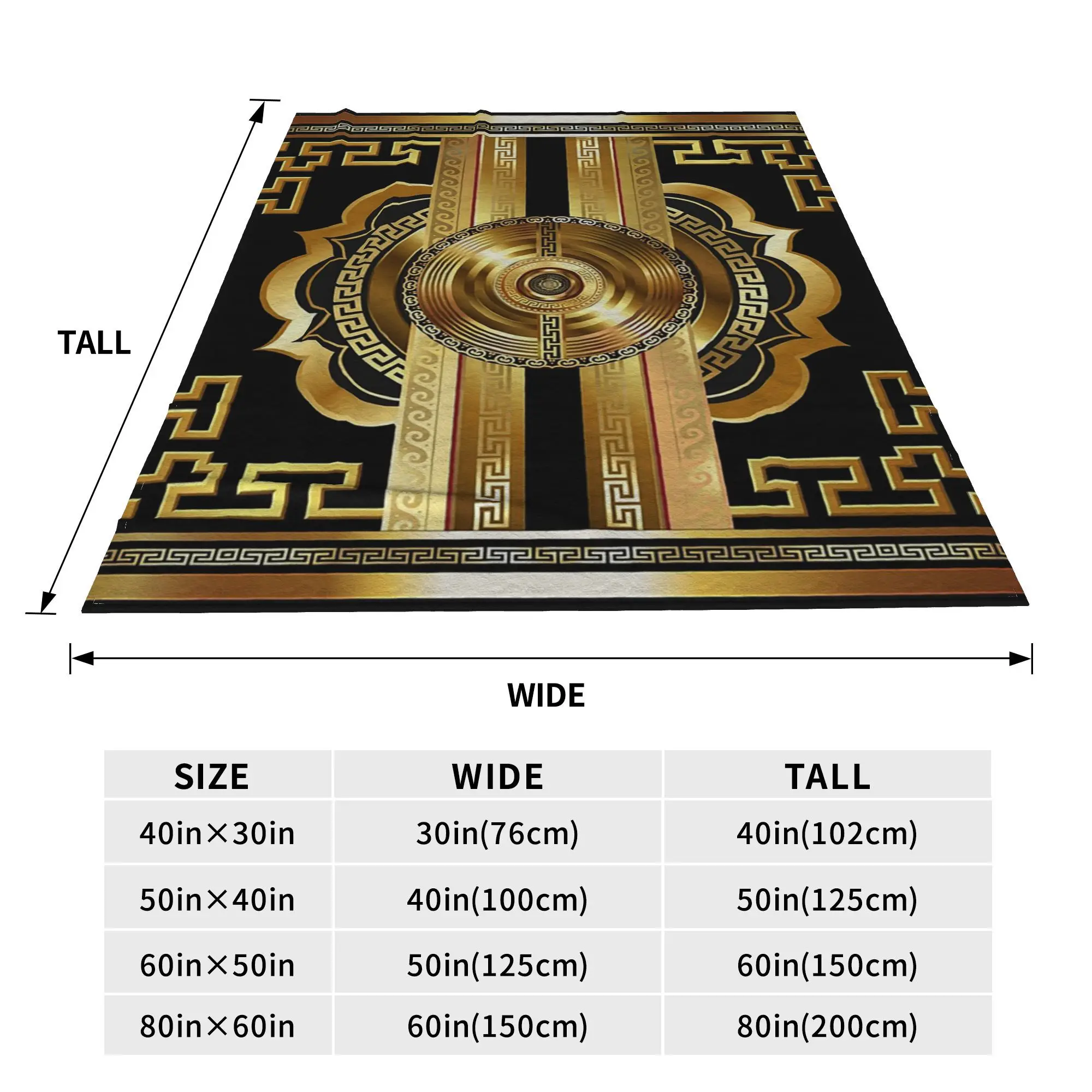 Ornate Black Gold Medallion Baroque Large Greek Key Blankets Warm Fleece Throw Blanket for Bedroom Office Throws Bedspread Quilt