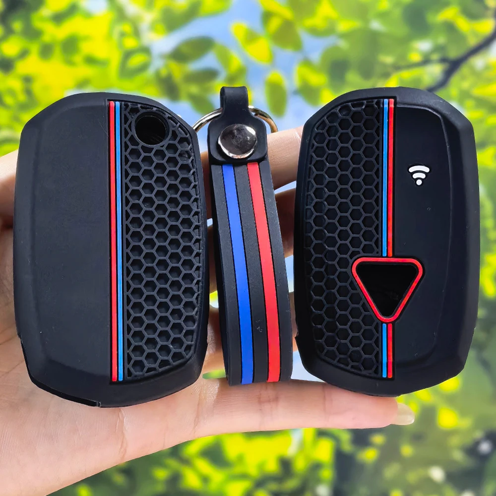 Soft Flexible Silicone Key Shell with Keychain, Honeycomb Texture for Triumph Speed Triple XC XE Scrambler 1200 Rocket III