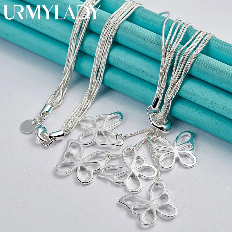 URMYLADY 925 فضة خمسة عقد بحلية متدلية على شكل فراشة ثعبان سلسلة قلادة للنساء حفل زفاف مجوهرات الأزياء