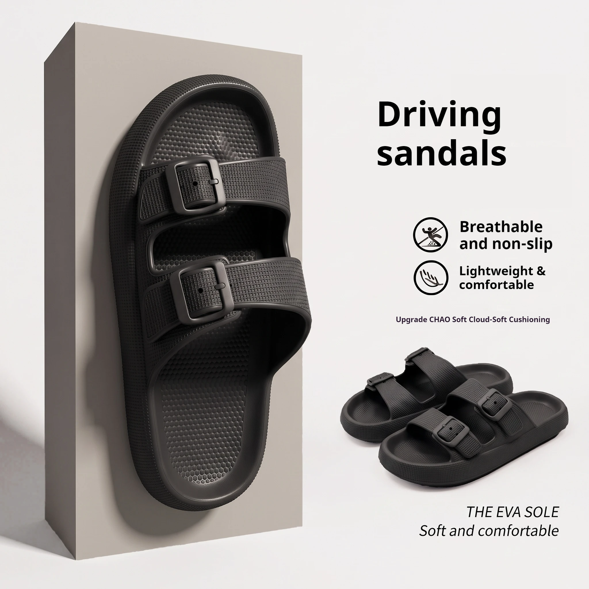 Herren Verstellbare Doppelschnallen-Sandalen EVA Cloud Weiche Dicke Plattform-Hausschuhe Atmungsaktive Rutschfeste Leichte Fahrer-Sandalen