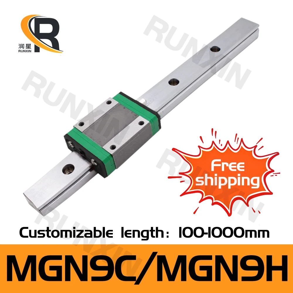 

RXTNC 1pcs MGN9 L100-1000mm miniature linear guide rail +1pcs bearing steel MGN9C MGN9H linear guide block for 3d printer parts