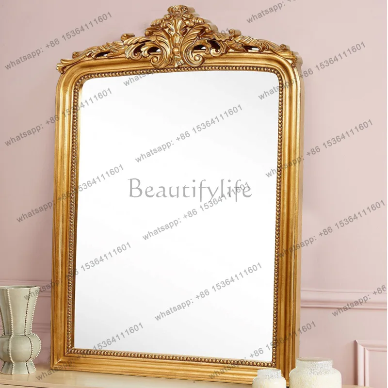 

French dressing table desktop makeup mirror bedroom wall hanging retro dressing mirror art engraved gold old