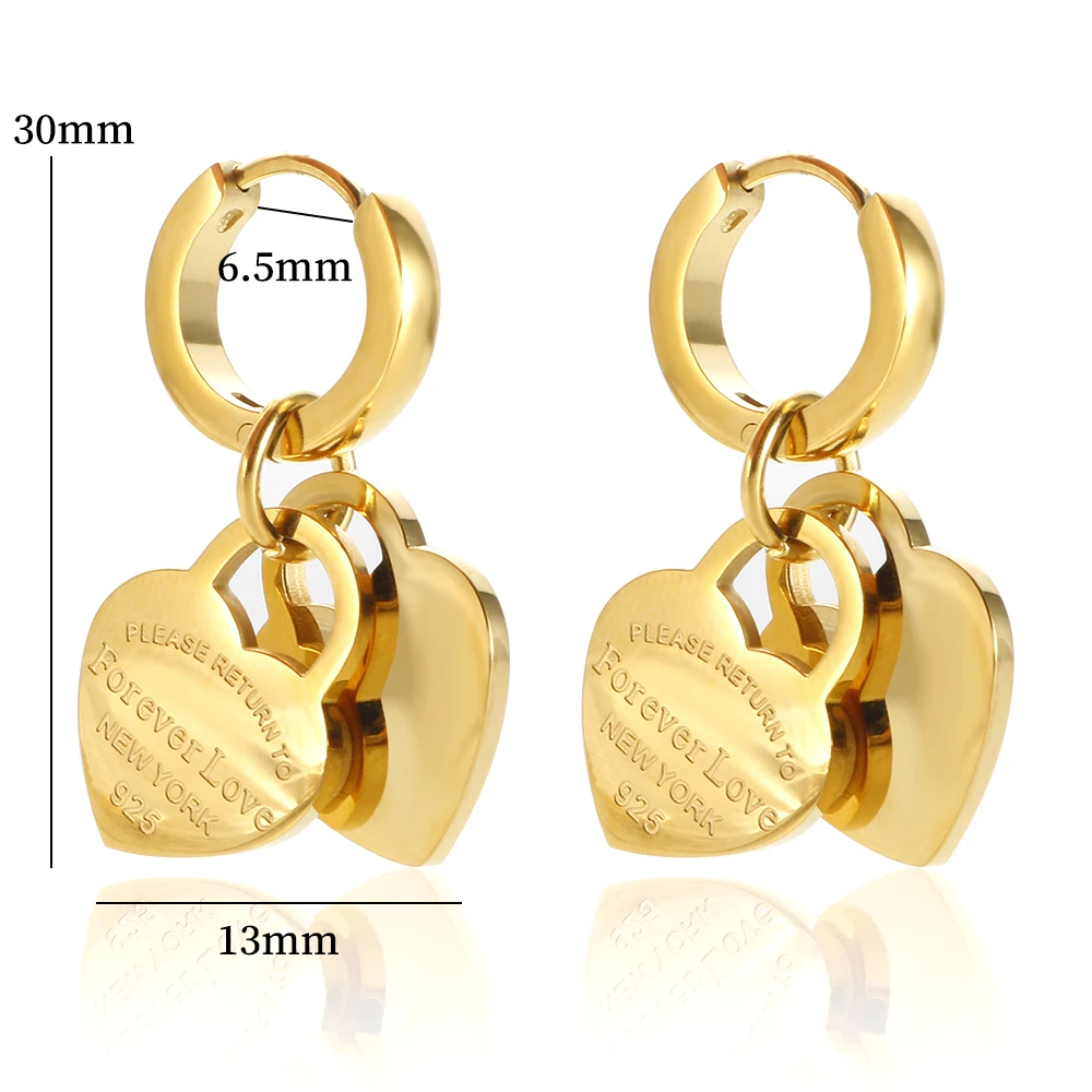 Stainless Steel Trend Lover\'s Heart Earrings for Women Girls Fashion Heart-Shaped Pendant Small Hoop Earrings Charm Love Jewelry