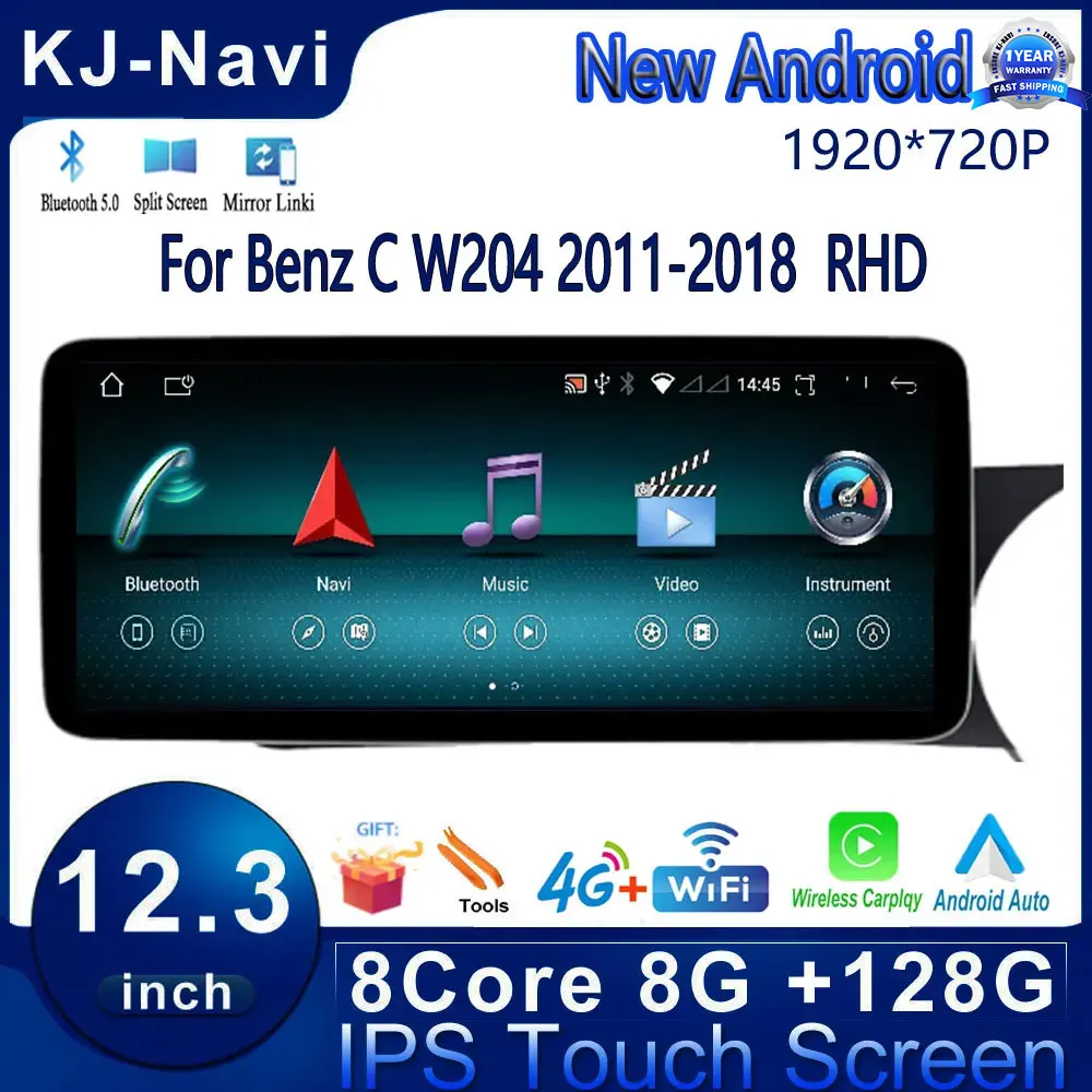 

RHD NTG 4.5 For Benz C W204 2011-2018 Android 14 Car Multimedia Stereo Radio Video GPS Navigation Monitors Carplay 12.3 Inch