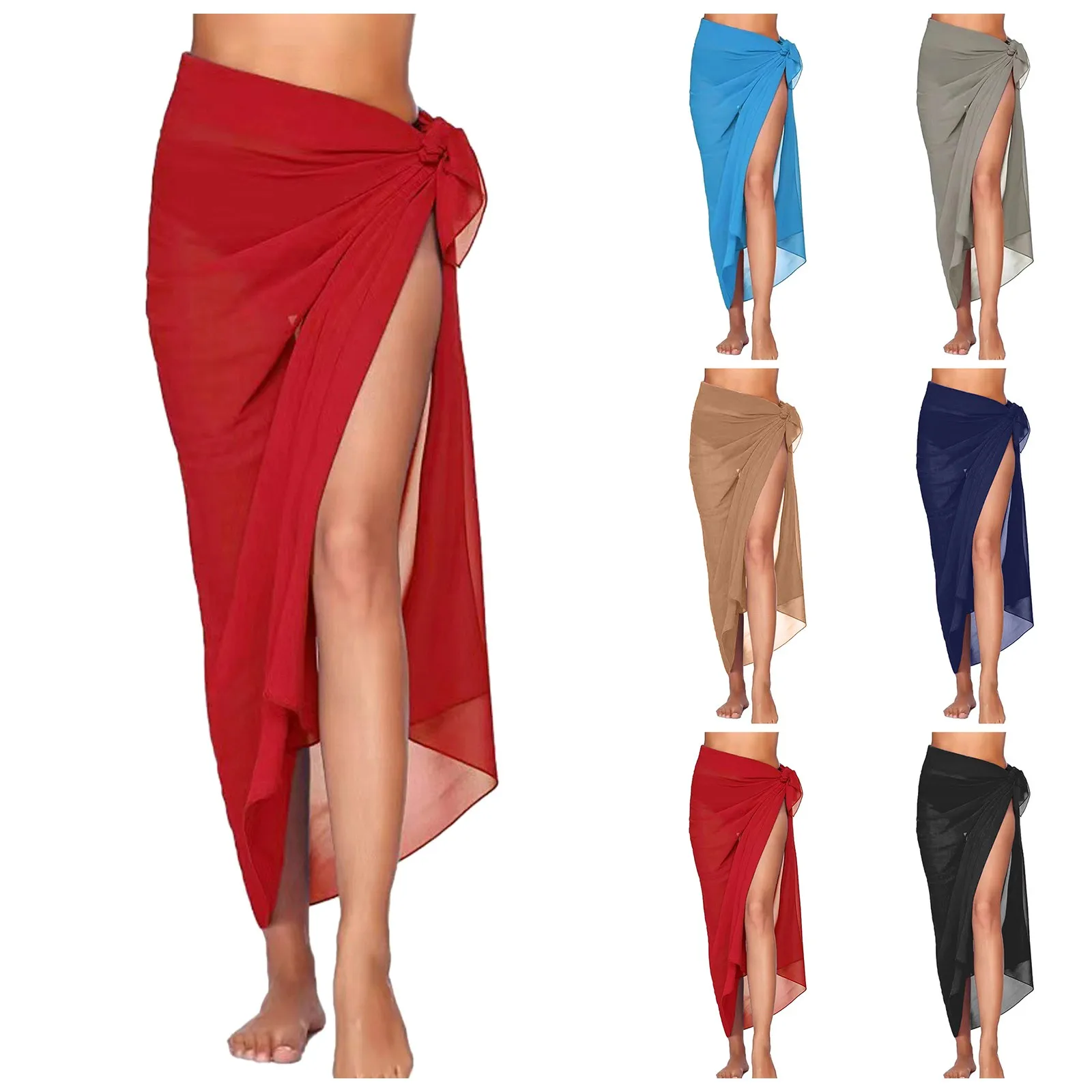 

Шифоновый купальник, пляжная накидка для женщин, летняя однотонная парео, женская пляжная юбка, цельный бикини, пляжная одежда, купальный костюм