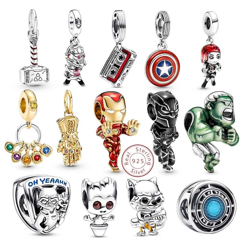 

Marvel 925 Sterling Silver Iron Man Thor Hulk Black Window Groot Captain America Charms Bead For Women Bracelet DIY Fine Jewelry