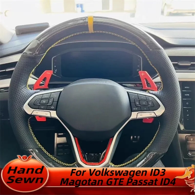

Car Steering Wheel Cover Hand-Sewn Carbon Fiber Leather For Volkswagen ID3 Magotan GTE Passat ID4 Car Interior Accessorie