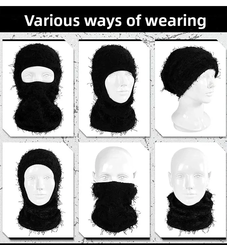 

New Cycling Balaclava Hat Full Face Cover Ski Mask Knitted Beanies Distressed Winter Windproof Warm Bicycle Neck Camouflage Cap