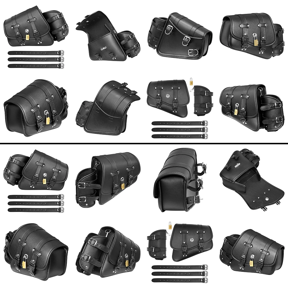 

Motorcycle PU Leather Side Saddle Bags Fit for Harley Sportster XL 883 1200 Chopper Cruiser Cafe Racer Softail Bobber