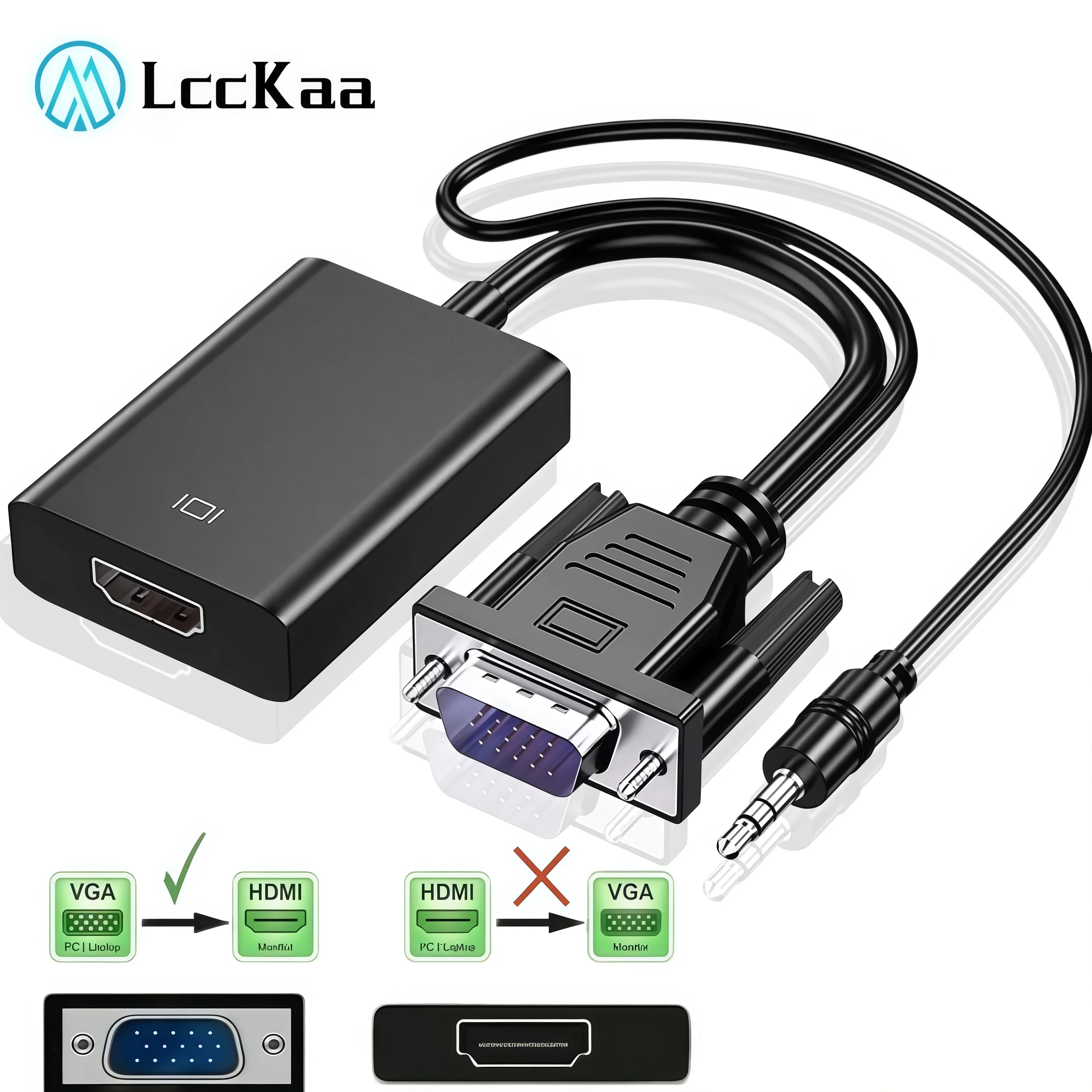 VGA to HDMI Converter Adapter 1080P VGA Male to HDMI Female Adapter Cable With